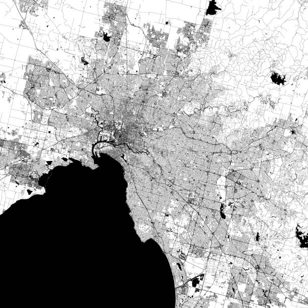 Melbourne, Victoria, Australia Vector Map Topographic / Road map of Melbourne, Victoria, Australia. Original map data is open data via © OpenStreetMap contributors. All maps are layered and easy to edit. Roads are editable stroke. federation square stock illustrations
