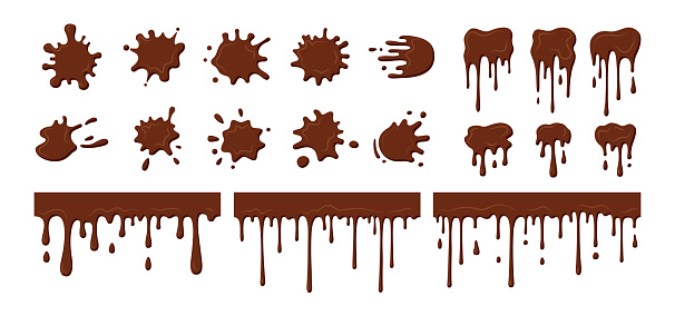 Melted chocolate streams dripping blob set vector