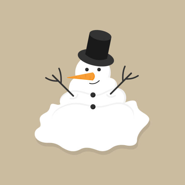 Melted snowman Cute melted snowman vector illustration icon. Winter, holiday, christmas funny snowman. Isolated on beige background. melting snow man stock illustrations