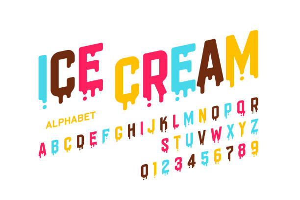 Melting ice cream font Melting ice cream font, alphabet letters and numbers vector illustration ice cream sundae stock illustrations