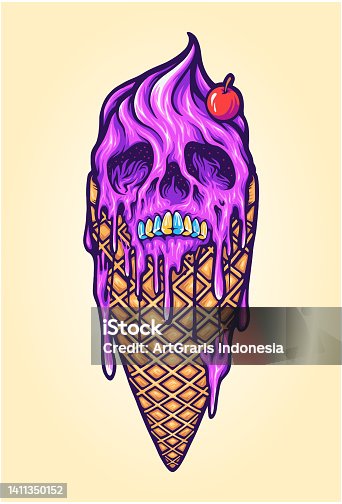 istock Melting skull ice cream cone illustrations 1411350152