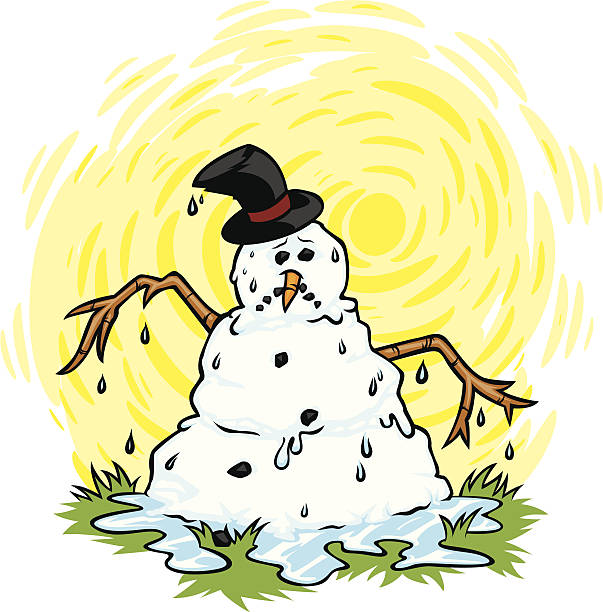 melting snowman cartoon snowman melting under the hot sun melting snow man stock illustrations
