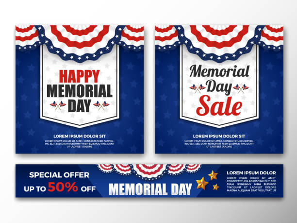USA Memorial Day Background Set of USA Memorial Day Background. USA Flag Banner with Copy Space. Vector illustration memorial day stock illustrations