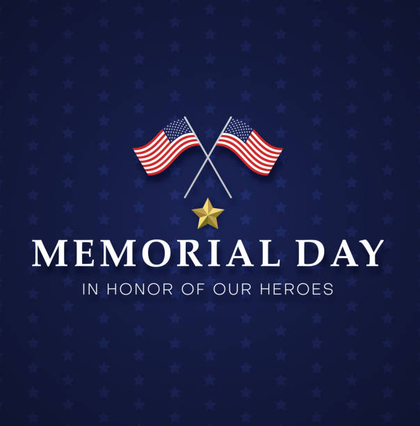 Memorial day. Blue greeting card with USA flags. Memorial day. In honor to heroes of America. Blue greeting card with USA flags on background with stars. Vector illustration. memories stock illustrations