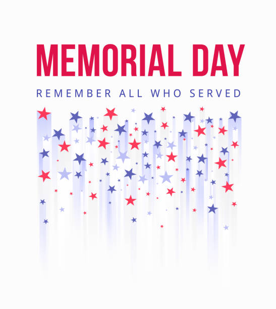 dzień pamięci - uhonorowanie wszystkich, którzy służyli plakat. amerykańskie święto narodowe. stylistyczne fajerwerki z symboli amerykańskich gwiazd lecą w górę - memorial day stock illustrations