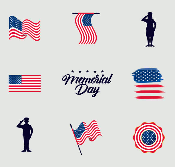 memorial day icons memorial day lettering and icons memorial day stock illustrations