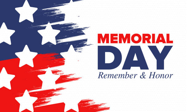 미국에서 현충일. 기억하고 존경하십시오. 미군에서 복무하는 동안 사망한 사람들을 기억하고 기리는 연방 공휴일. 5 월에 축하합니다. 벡터 포스터 - memorial day stock illustrations
