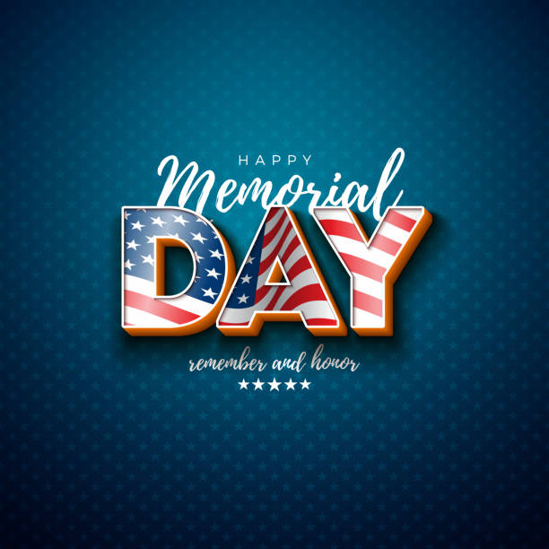 라이트 스타 패턴 배경에 3d 편지에 미국 국기와 미국 벡터 디자인 템플릿의 기념일. 배너, 인사말 카드 또는 휴일 포스터에 대한 국가 애국 축하 그림. - memorial day stock illustrations