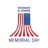 istock Memorial Day - Remember and Honor Poster. Usa memorial day celebration. American National Day. Beautiful composition flying up the US flag. Greeting card template 1307548988