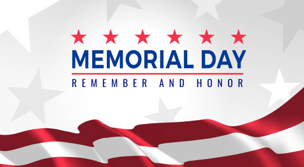 Memorial Day - Remember and Honor Poster. Usa memorial day celebration. American national holiday Memorial Day - Remember and Honor Poster. Usa memorial day celebration. American national holiday. Invitation template with red text and waving us flag on white background with stars. Vector memorial day background stock illustrations