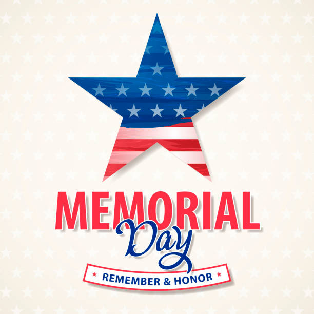 Memorial Day US Star Celebrating the American Memorial Day and honoring who served in the US military with American flag in star shape on pattern of stars memorial day background stock illustrations