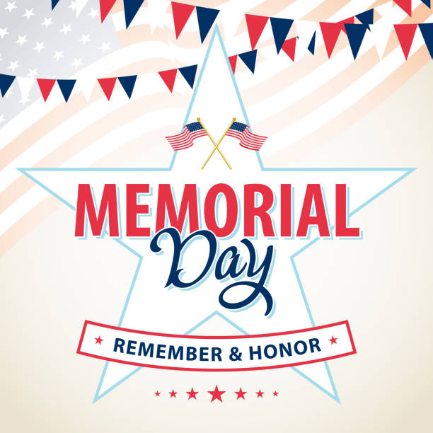 USA Memorial Day Remember and honor the people who died for serving in the United States military, with flag and sunlight on the blue background memorial day background stock illustrations