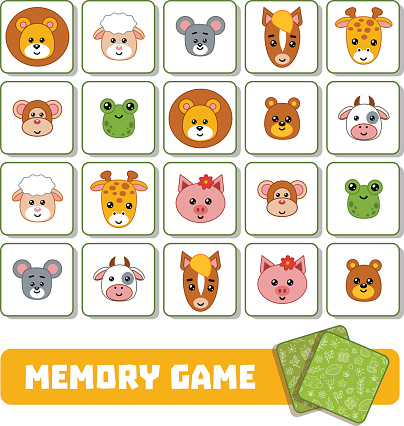 Memory game for children, cards with animals