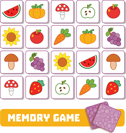 Memory game for children, cards with fruits and vegetables