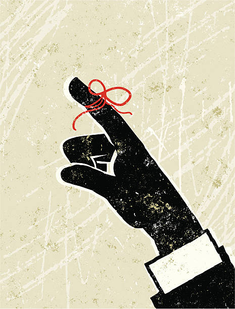 Memory, Pointing Business Man's Hand With String vector art illustration