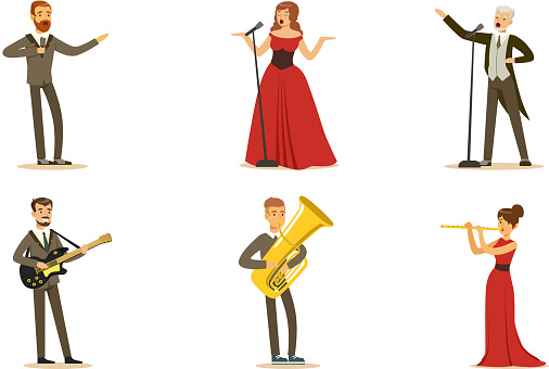 Men and women singers and musicians. Set of vector illustrations