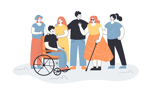Men and women welcoming people with disabilities