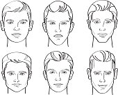 Line Drawing Illustratio of Six Different Types of Male Face Shapes