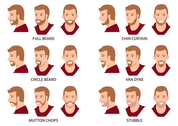 Men faces with facial hair avatar set vector art illustration