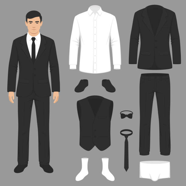 男性ファッション、スーツ制服、ジャケット、パンツ、シャツ、絶縁靴 - スーツ　男性点のイラスト素材／クリップアート素材／マンガ素材／アイコン素材