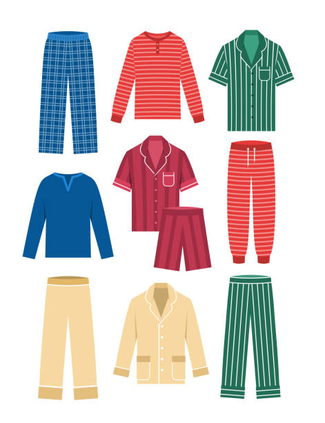 Men home clothes pajamas different sets vector art illustration