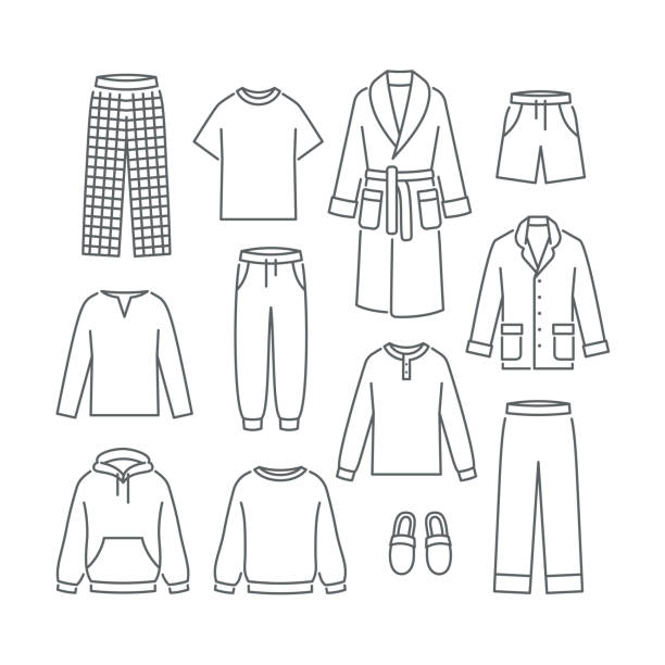 Men home clothes simple flat line vector icons vector art illustration
