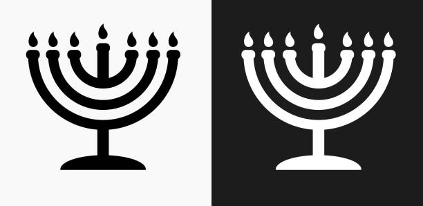 在黑色和白色向量背景上的燭臺圖示 - 猶太燭台 幅插畫檔、美工圖案、卡通及圖標