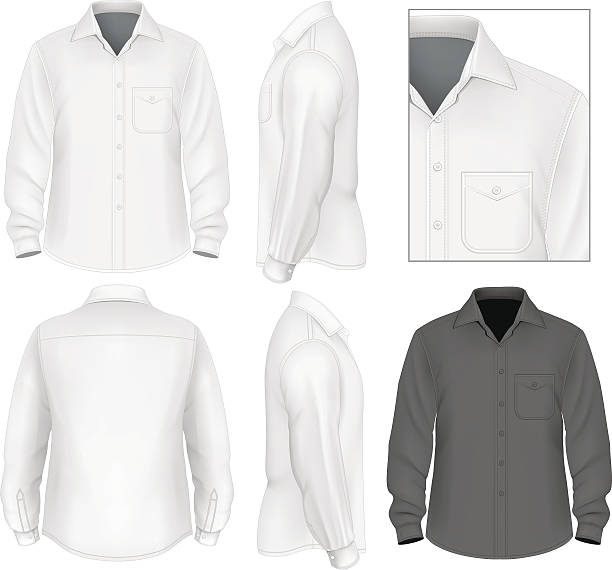 Men's button down shirt long sleeve Photo-realistic vector illustration. Men's button down shirt long sleeve design template (front view, back and side views). Illustration contains gradient mesh. button down shirt stock illustrations