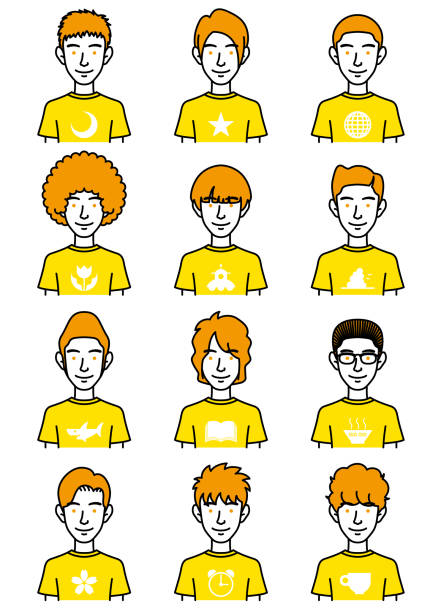 ilustraciones, imágenes clip art, dibujos animados e iconos de stock de rostros de hombres con diferentes peinados. - curley cup