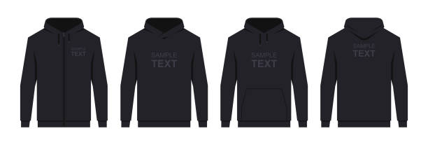 Men's hoodie Black Men's hoodie Black. Blank template hoody front and back view. isolated on white background hoodie stock illustrations