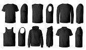 istock Mens t-shirt, pullover and hoodie realistic mockup 1302213803