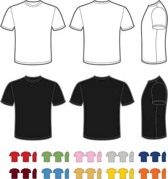 Men's t-shirt Vector template of classic men's t-shirt. Front, rear and side views. Easy color change. rear view stock illustrations