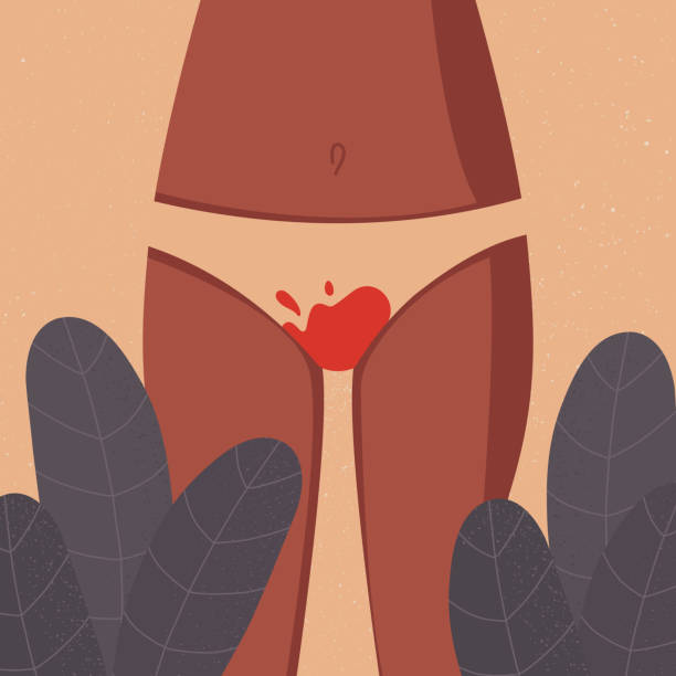 stockillustraties, clipart, cartoons en iconen met menstruele periodeconcept. dame in slipje - menstruatie
