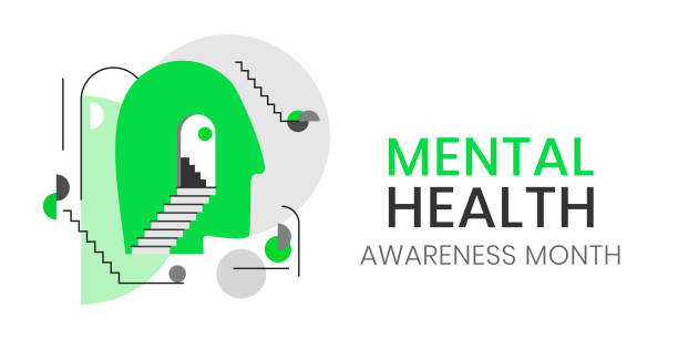 Mental health awareness month banner template, annual celebration in May. Psychological health care design with modern abstract human head with architecture stair. Concept of psychotherapy Mental health awareness month banner template, annual celebration in May. Psychological health care design with modern abstract human head with architecture stair. Concept of psychotherapy. maze silhouettes stock illustrations
