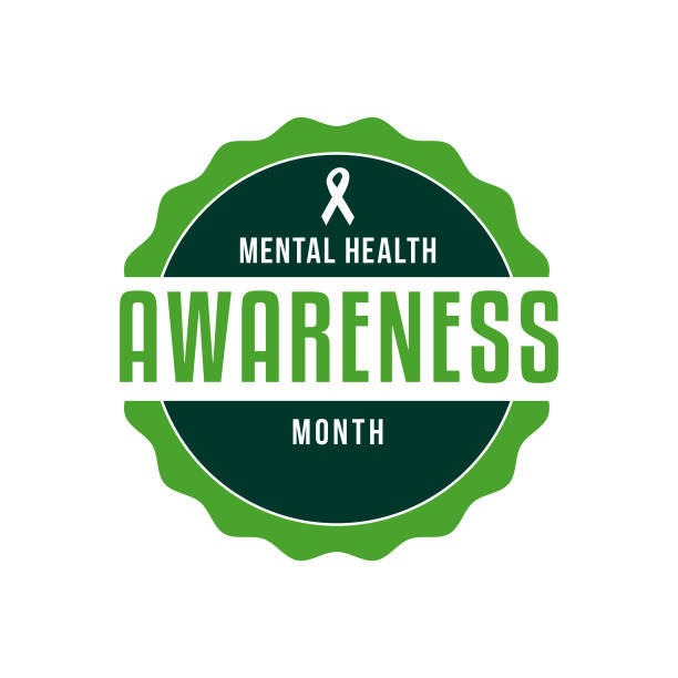 Mental Health Awareness Month Label An event label isolated on a transparent background. Color swatches are global for quick and easy color changes throughout the file. The color space is CMYK for optimal printing and can easily be converted to RGB for screen use. mental health awareness stock illustrations