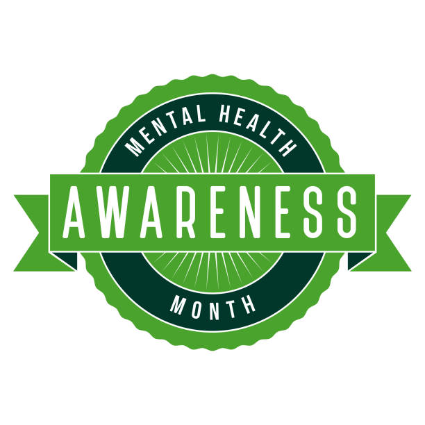 Mental Health Awareness Month Label An event label isolated on a transparent background. Color swatches are global for quick and easy color changes throughout the file. The color space is CMYK for optimal printing and can easily be converted to RGB for screen use. mental health awareness stock illustrations