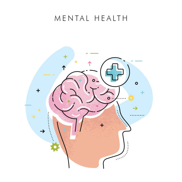 Mental Health Concept Modern style thin line icon with hand drawn texture representing mental health concept. mental health professional stock illustrations