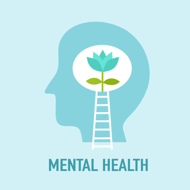 Mental health concept vector illustration. World mental health day. Flower plant growing in brain flat design. Brain and mind care. Mental health concept vector illustration. World mental health day. Flower plant growing in brain flat design. Brain and mind care. mental health awareness stock illustrations