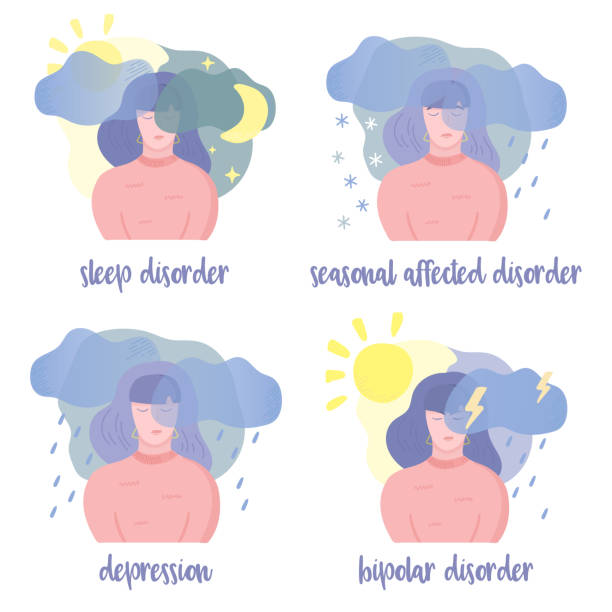 stockillustraties, clipart, cartoons en iconen met psychische stoornissen - rain woman sun