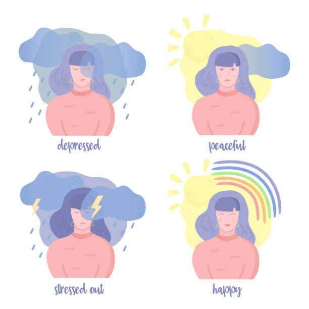 stockillustraties, clipart, cartoons en iconen met mentale toestanden-illustraties - rain woman sun