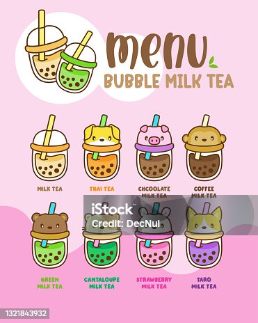 istock Menu Bubble Milk Tea, love Boba Tea, milk tea, Taiwan tea,  Vector Illustration 1321843932