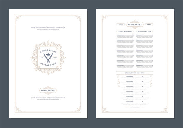 szablon projektu menu z okładką i broszurą wektorową z logo restauracji vintage - restaurant stock illustrations
