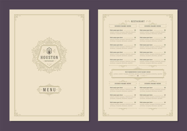 커버 와 레스토랑 빈티지 로고 벡터 브로셔 메뉴 디자인 템플릿 - 메뉴판 stock illustrations