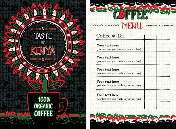 stockillustraties, clipart, cartoons en iconen met menu for cafe, bar, coffeehouse, restaurant - taste of kenya - africa cup
