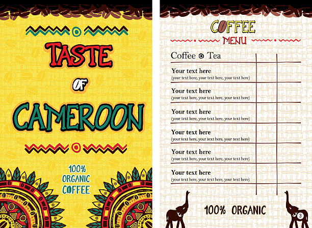 illustrazioni stock, clip art, cartoni animati e icone di tendenza di menu di ristorante, caffetteria, bar, caffetteria-assaggio del camerun - camerun