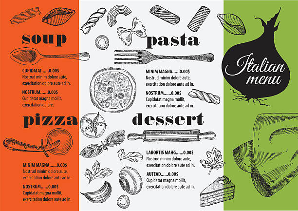 illustrazioni stock, clip art, cartoni animati e icone di tendenza di menu ristorante italiano, il modello placemat. - tovaglietta