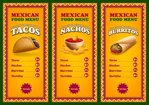 menu with Mexican food price list