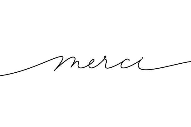 Merci hand drawn modern calligraphy phrase. Thank you in French language. Merci hand drawn modern calligraphy phrase. Thank you in French language. Ink illustration of modern brush calligraphy isolated on white background. Can be used on greeting cards, poster, banners etc. french language stock illustrations