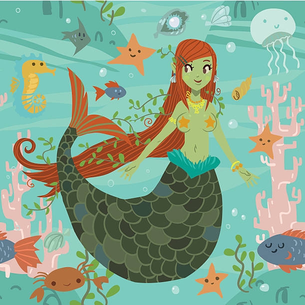Mermaid pattern vector art illustration
