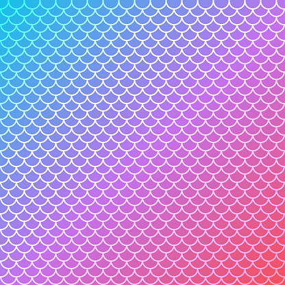 Mermaid scales background fish tail color gradient rainbow pattern seamless underwater sea wave line vector